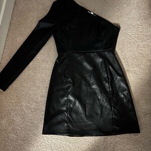 Steve Madden One-Shoulder Black Faux Leather Mini Dress